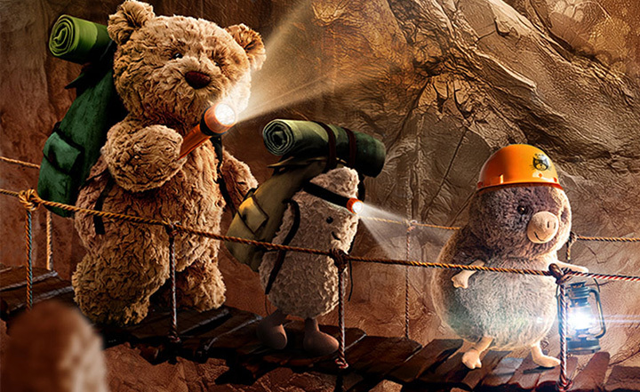 Bartholomew Bear and friends exploring a cave