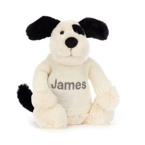 Bashful Rufferty Black & Cream Puppy with Personalised Cream Jumper