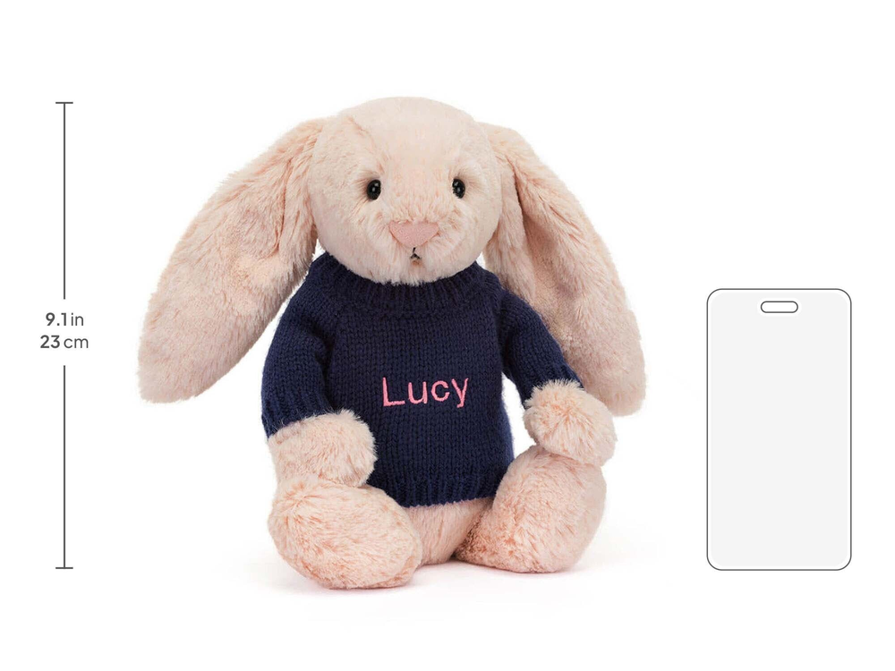 Bashful Blush Bunny with Personalised Navy Jumper - Image 2