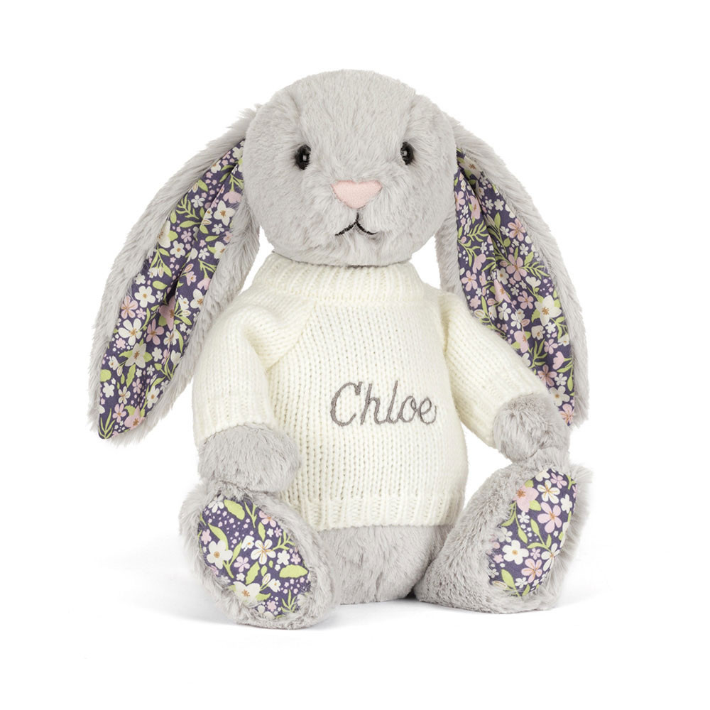 Blossom Silver Bunny 'Bloom' with Personalised Cream Jumper