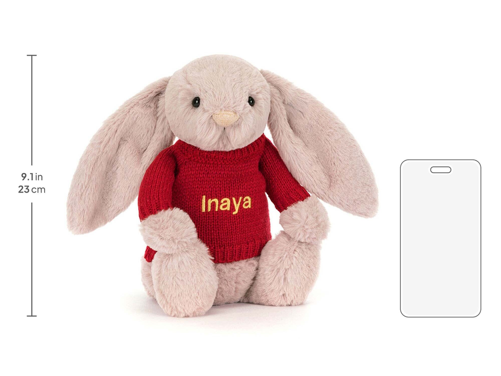 Bashful Luxe Bunny Rosa with Personalised Red Jumper - Image 2