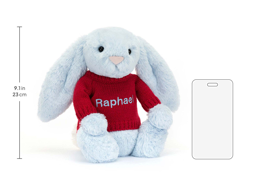 Bashful Blue Bunny with Personalised Red Jumper - Image 2