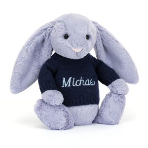 Bashful Viola Bunny with Personalised Navy Jumper