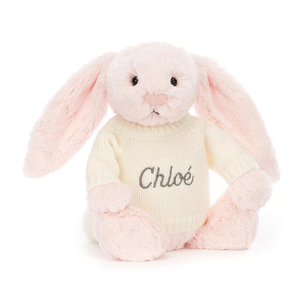 Bashful Pink Bunny with Personalised Cream Jumper